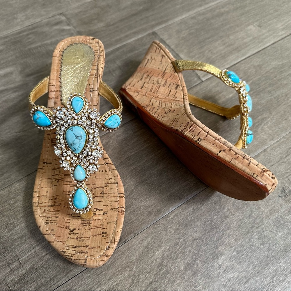 Mystique 3” Cork Wedge Sandals Turquoise